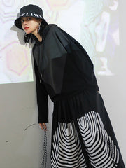 Retro Hooded Color Block Casual Blouse