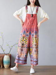 National Style Printed Loose Jean Jumpsuit