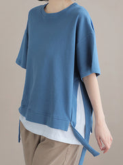 Solid Color Round Neck Short Sleeve Loose Casual T-Shirt