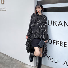 Polka Dot Loose Flared Sleeve Irregular Shirt Dress