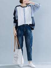 Long-Sleeved Stitching Button-Decorated Blouses Shirts Top