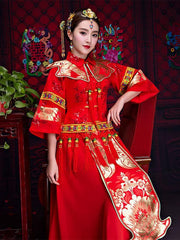Summer Chiffon Embroidered Draping Lapel Xiuhe Suit Toast Suit Wedding Dress