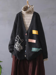 Loose Embroidered V-Neck Cardigan Outwear