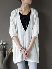 Original Sun-Protection Solid Plaid V-Neck Shirt