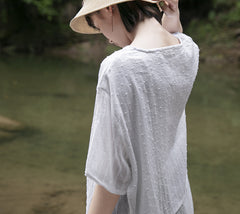 Pullover Loose Short Sleeve Round Neck Striped T-Shirt