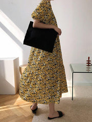Loose Chic Floral Yellow Dress