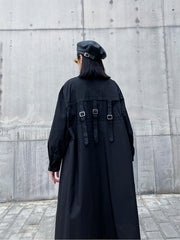 Black Solid Lapel Belted Midi Dress