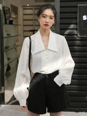 Retro Lapel Lantern Sleeve Shirt