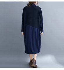 High-Neck Solid Casual Midi Dress