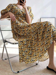 Loose Chic Floral Yellow Dress