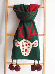 Lovely Christmas Elk Polka-Dot Knitted Scarf