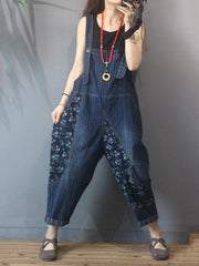 Loose Stripe Splicing Printed Jumpsuit