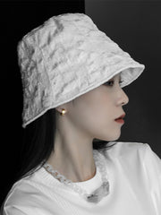 Simple Black Pleated Jacquard Fisherman Hat