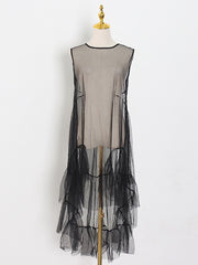 Original Split-Joint See-Through Solid Gauze Dress