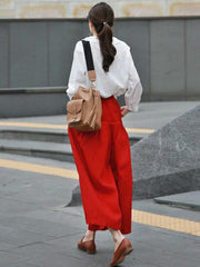 Super Loose Comfortable Linen Cotton Red Pants