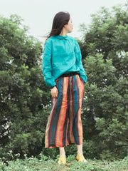 Loose Stripe Ramie Cotton Pants