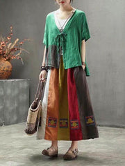 Retro Split-joint Linen Skirt