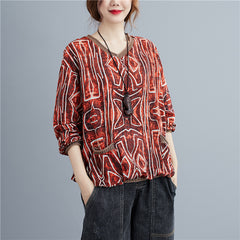 Vintage Abstract Printed Long Sleeves T-Shirt