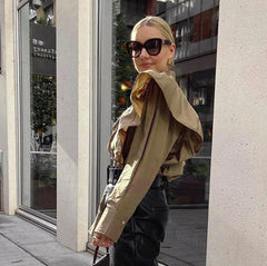 Solid Color Long Sleeve Shirt With Ruffle Design