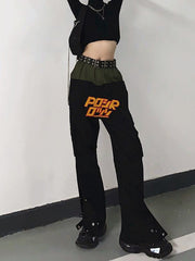 Splicing Letter Print Big Pocket Casual Pants