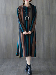 Men Retro Striped Turtleneck Dress