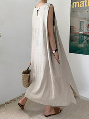 Women Solid Color Sleeveless Casual Loose Dress