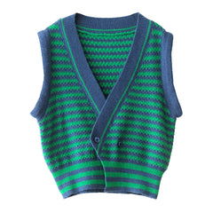 Retro Literary Color Matching Irregular Striped Vest