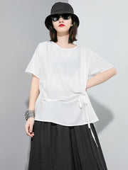 Simple Split-Joint Solid Lace-Up T-Shirt