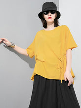 Simple Split-Joint Solid Lace-Up T-Shirt