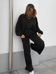 Long-Sleeved Sweater High-Waist Pants Straight Slim Sports Suit