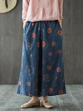 Vintage Loose Print Elastic Waist Wide-Leg Pants