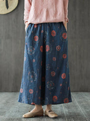 Vintage Loose Print Elastic Waist Wide-Leg Pants