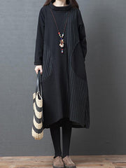 Casual Split-Joint Striped Midi Dress