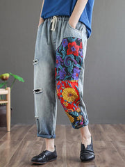 Vintage Hollow Splicing Embroidered Harem Pants