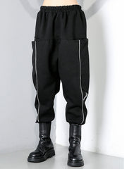 Women Stitching Pocket Loose Casual Pants