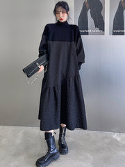 Simple Stitching Long Sleeve Loose Dress