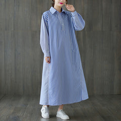 Loose Color Contrast Stripe Stitching Midi Dress