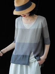 Casual Meryl Striped Split-side T-shirt