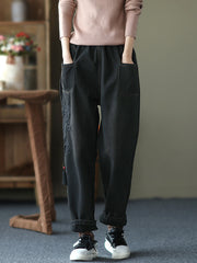 Women Retro Plus Cashmere Printed Casual Pants