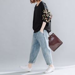 Spliced Mesh Embroidered Loose Sweatshirt