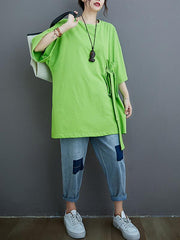Loose Solid Color Bow-Embellished Half-Sleeve T-Shirt
