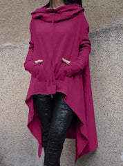 Solid Color Long Irregular Hooded Sweatshirt