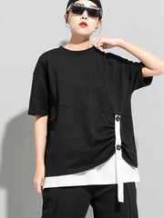 Round Neck Fake Two Pieces Short-Sleeved Loose T-Shirts Tops