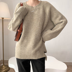 Women Solid Color Round Neck Loose Bottoming Shirt