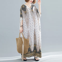 Women Ethnic Style V-Neck Printed Loose Dress