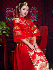 Summer Chiffon Embroidered Draping Lapel Xiuhe Suit Toast Suit Wedding Dress