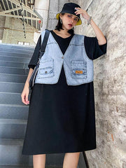 False Two Split-Joint Denim Dress