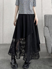 A-Line Roomy Asymmetric Gauze Split-Joint Skirts Bottoms