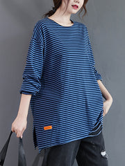 Women Casual Striped Ripped Sweatshirt