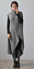 Turtleneck Knitted Stitch Woolen Midi Dress Two-Piece Suit